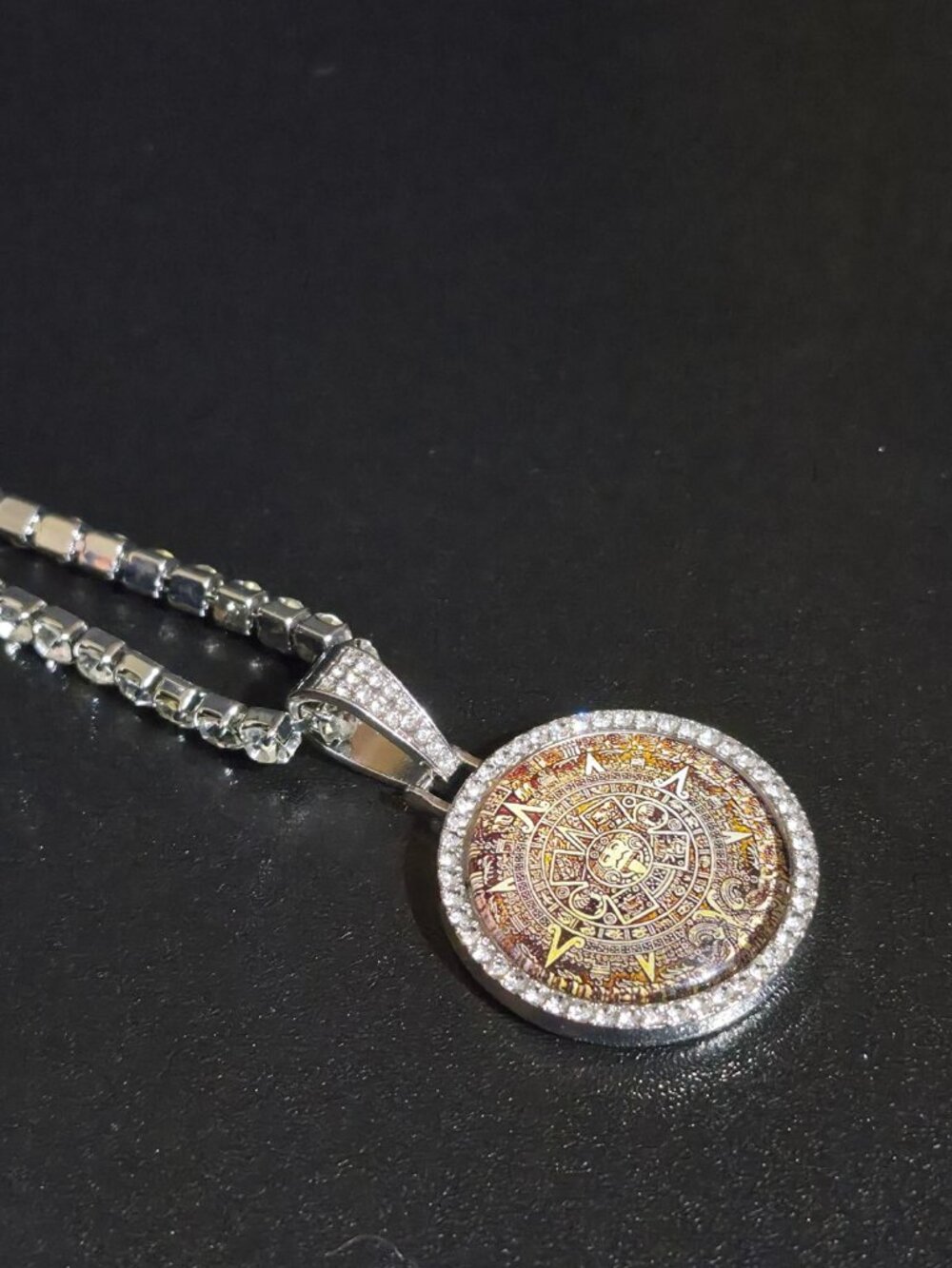 Iced Out Aztec Calendar Pendant & Tennis Chain Set